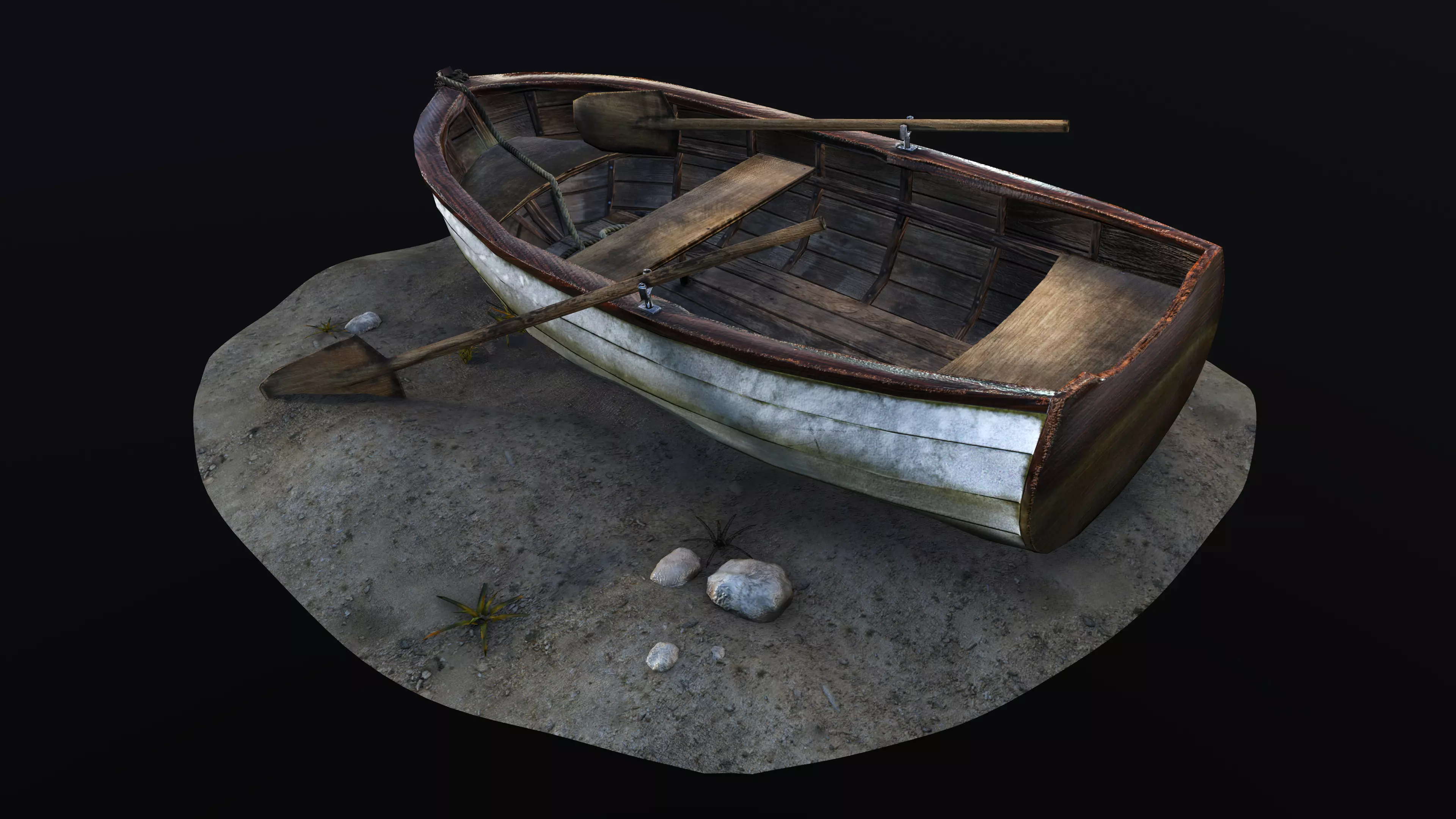 Wooden row boat Low-poly 3D model_0