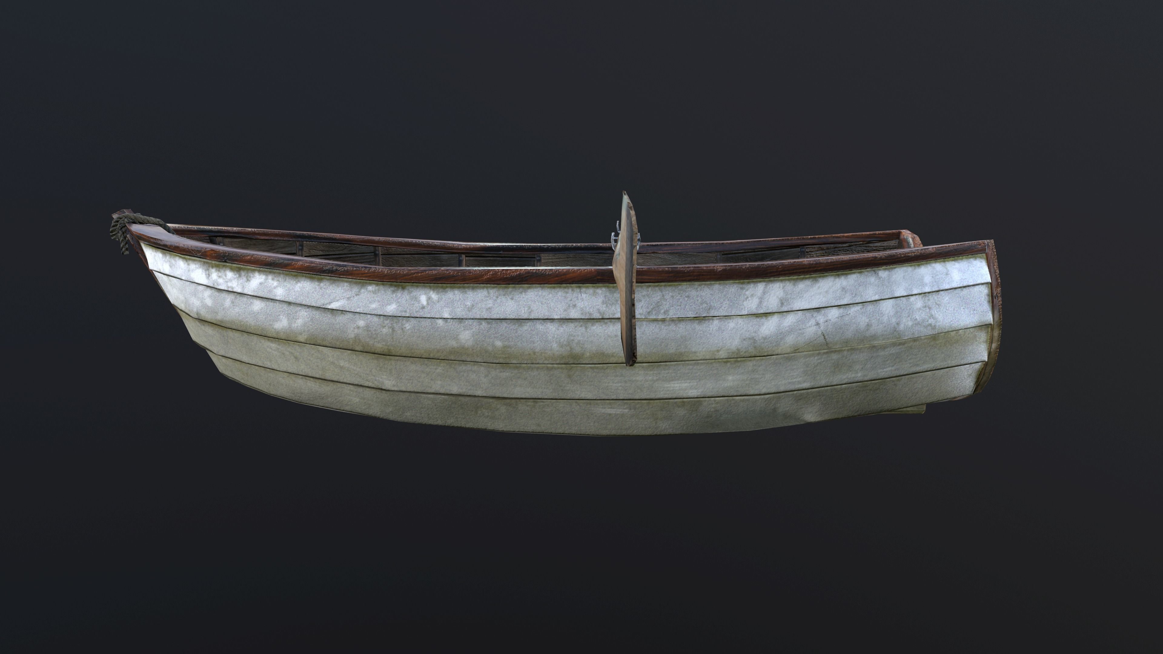 Wooden row boat Low-poly 3D model_4