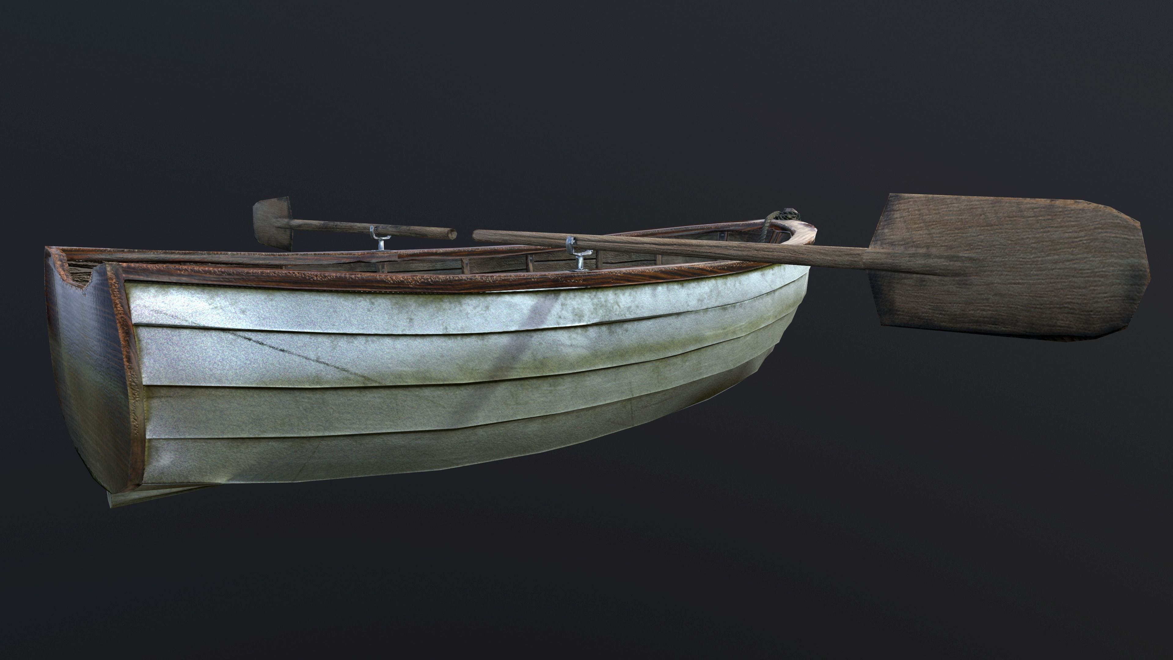 Wooden row boat Low-poly 3D model_3
