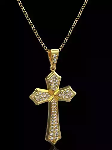 Cross gold pendant with diamonds