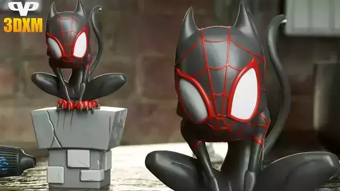 Miles Morales Cat STL for 3D Printing ChibiSTL 3DXM