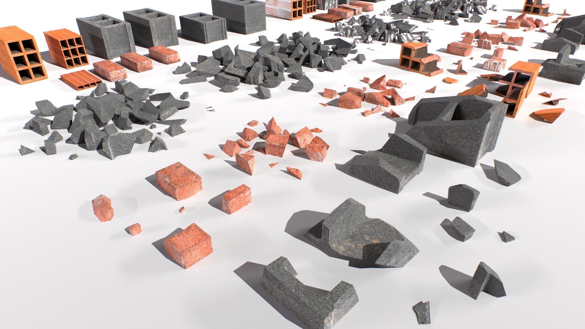 Bricks and debris Low-poly 3D model_1