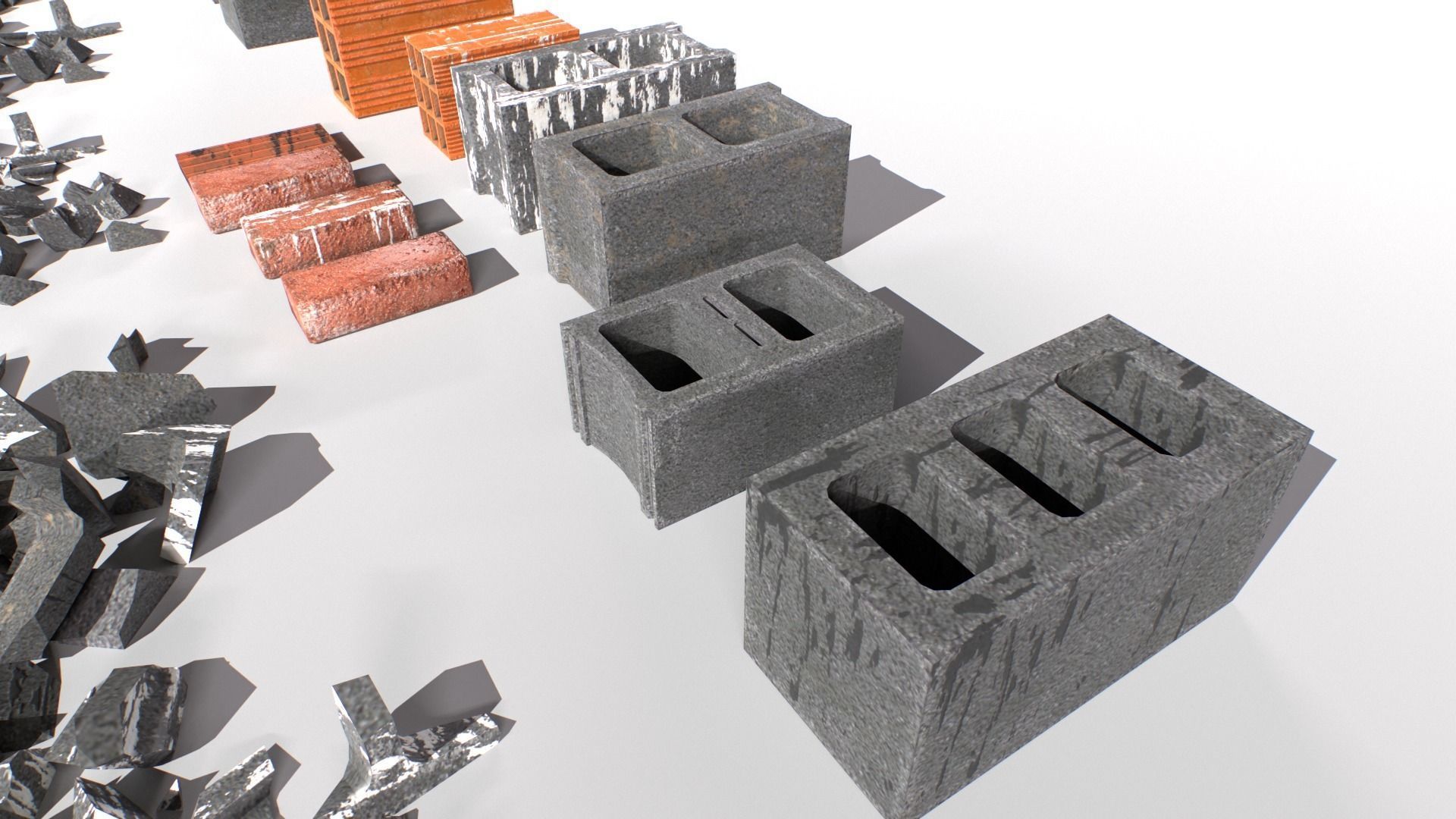 Bricks and debris Low-poly 3D model_5