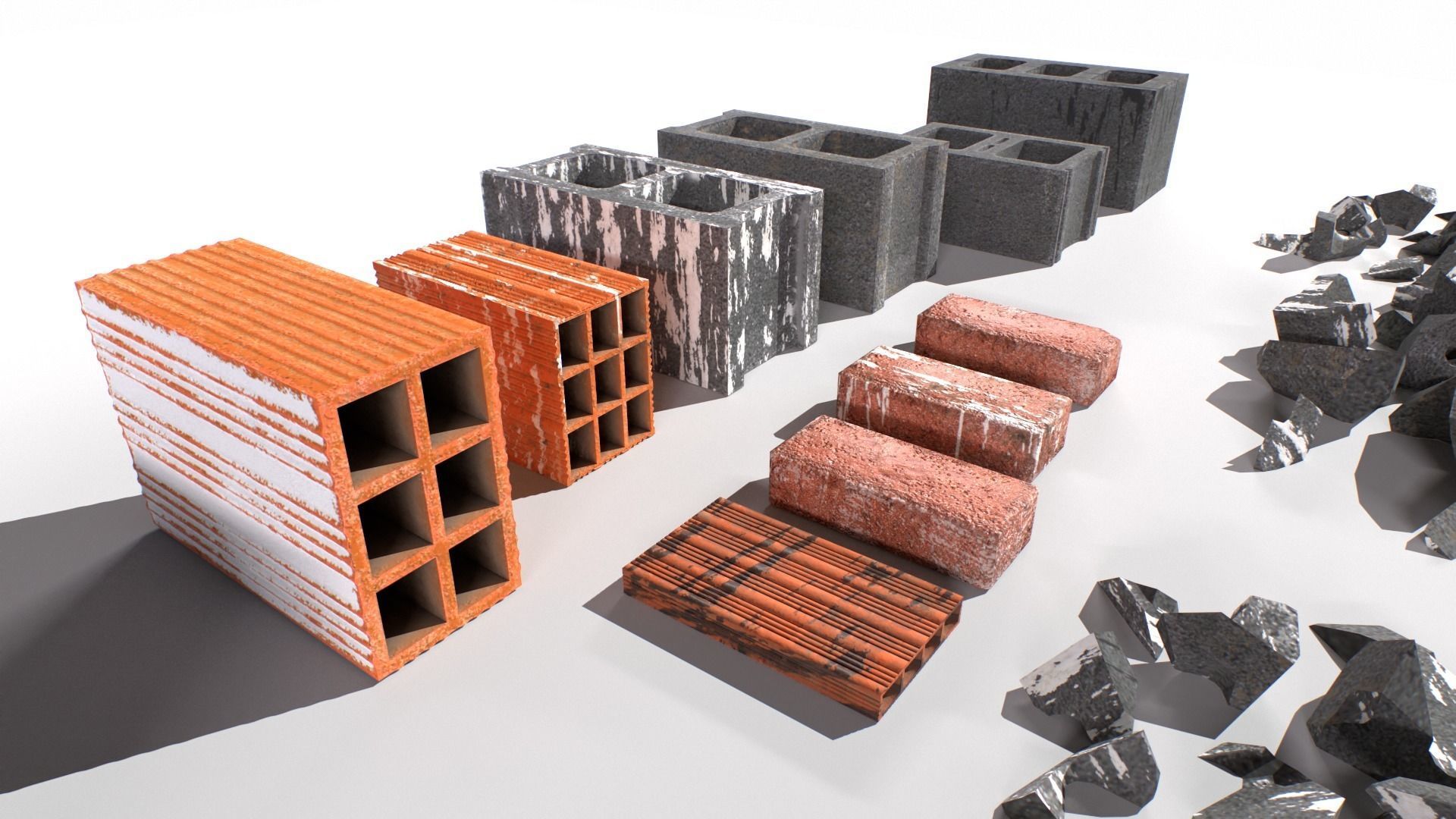 Bricks and debris Low-poly 3D model_4
