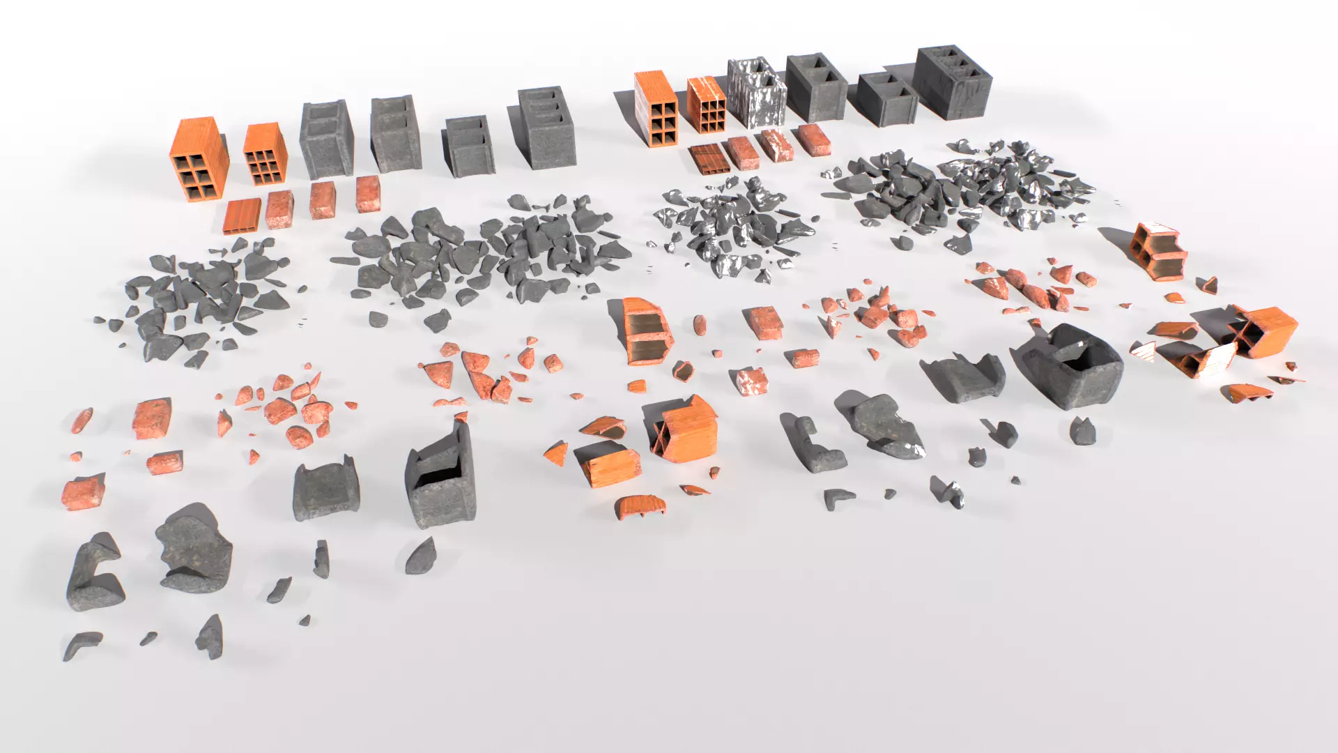 Bricks and debris Low-poly 3D model_0