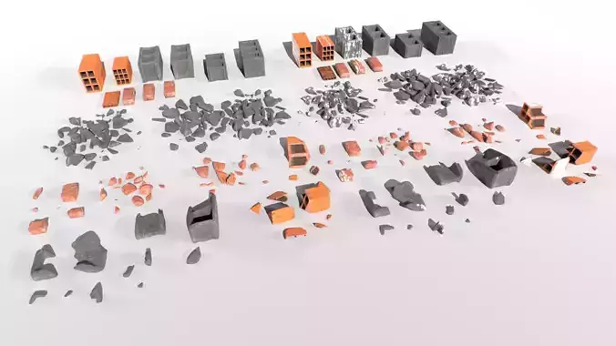 Bricks and debris Low-poly 3D model