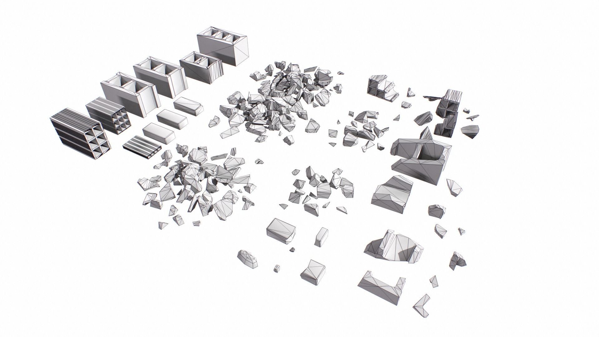 Bricks and debris Low-poly 3D model_9
