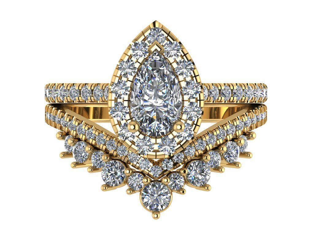 Ring493 pear shaped diamond engagement ring gold 3D print model_1