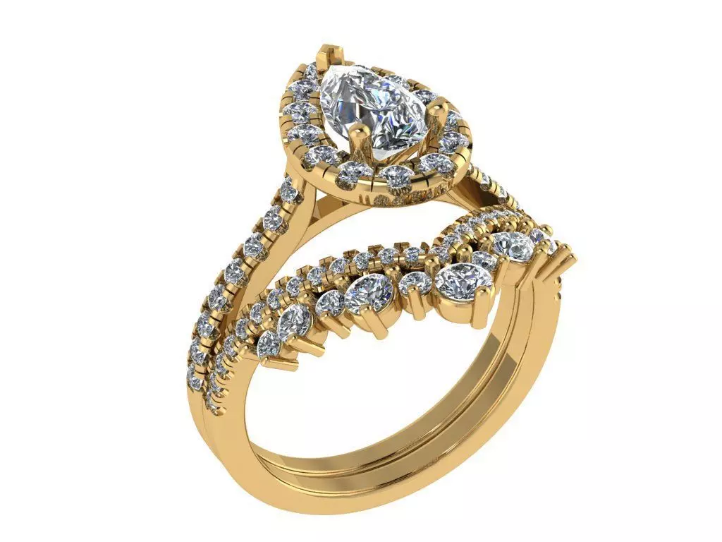Ring493 pear shaped diamond engagement ring gold 3D print model_0