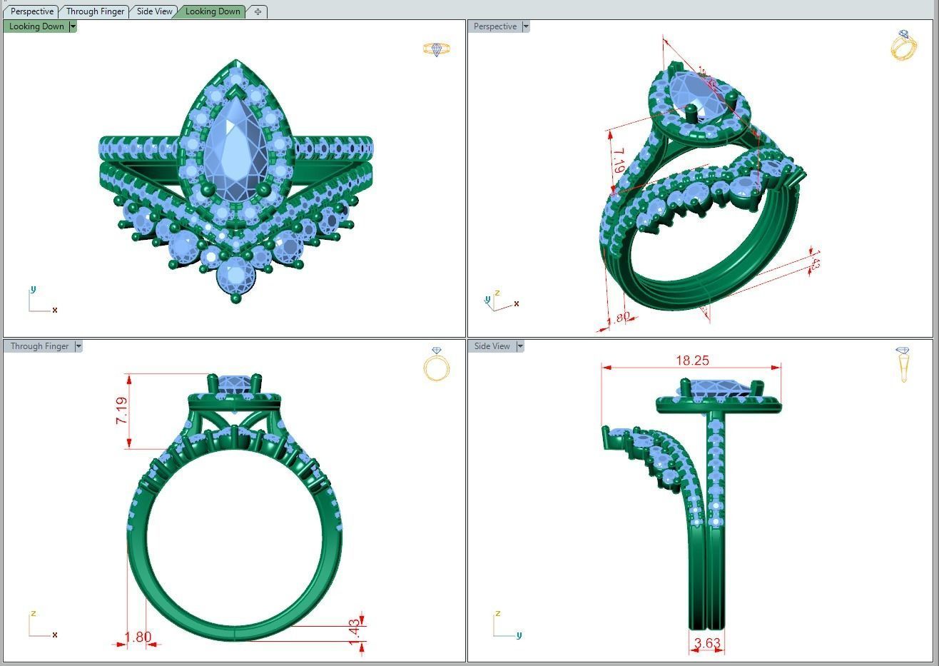 Ring493 pear shaped diamond engagement ring gold 3D print model_5