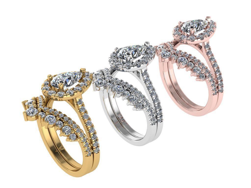 Ring493 pear shaped diamond engagement ring gold 3D print model_4