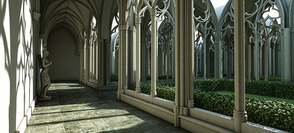 Antique Gothic Courtyard 3D model_1