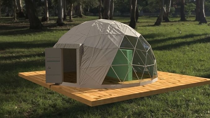 tent PBR dome in middle of wooded area 3D model