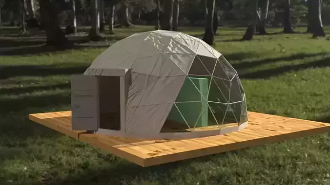 tent PBR dome in middle of wooded area