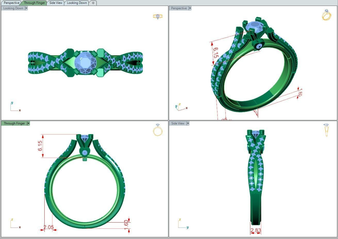 Ring494 gold engagement ring with diamonds 3D print model_5