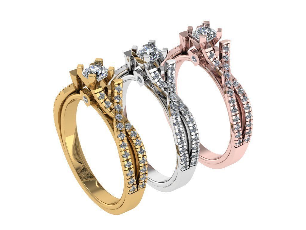 Ring494 gold engagement ring with diamonds 3D print model_4