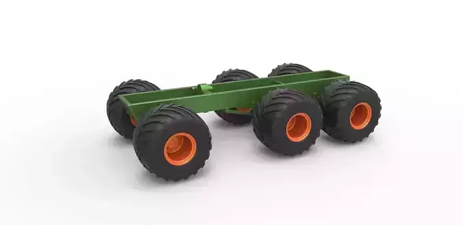 Old school monster truck chassis 6x6 Scale 1 to 25 3D print model