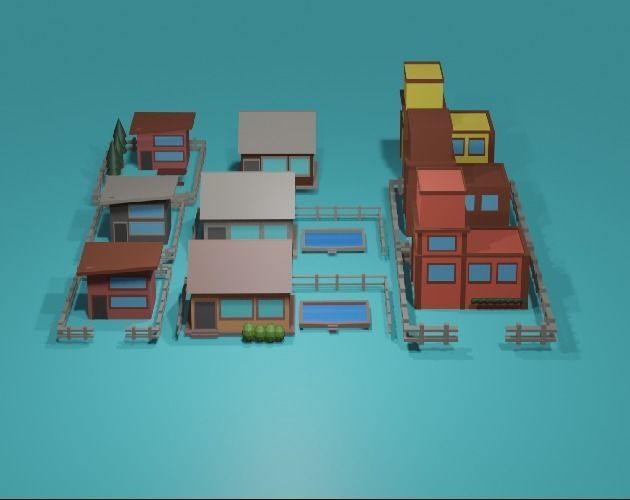 Low Poly Houses 3D set of 3D model_3