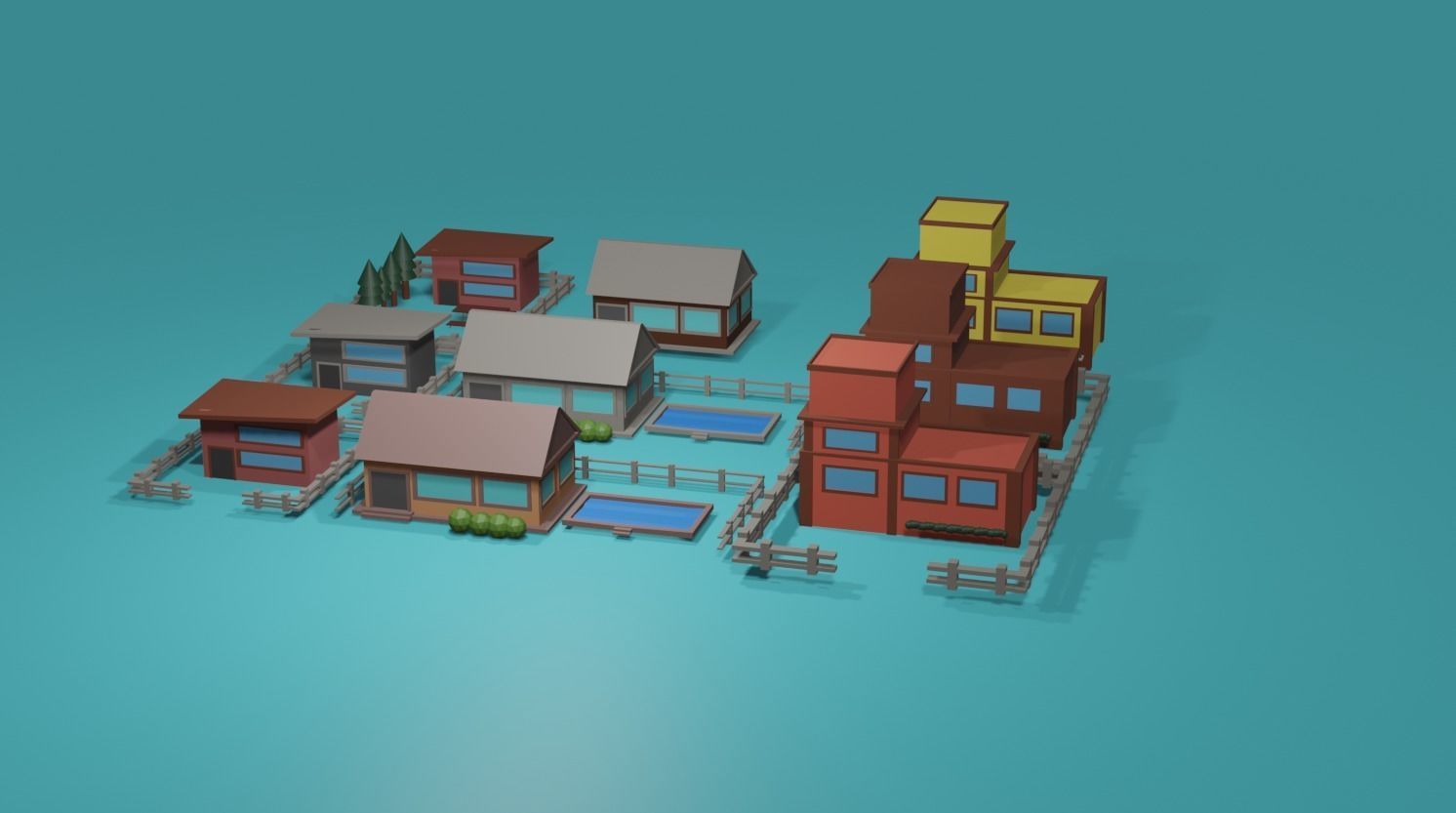 Low Poly Houses 3D set of 3D model_4