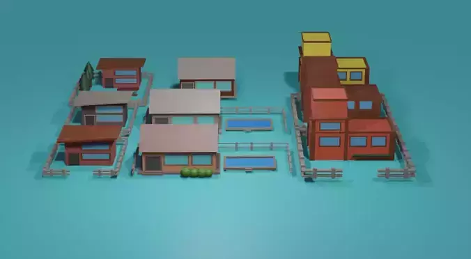 Low Poly Houses 3D set of