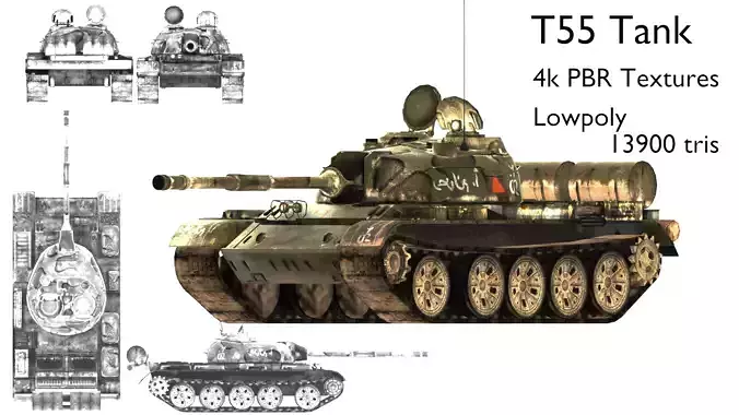 Tank-T55 toy tank Low-poly 3D model