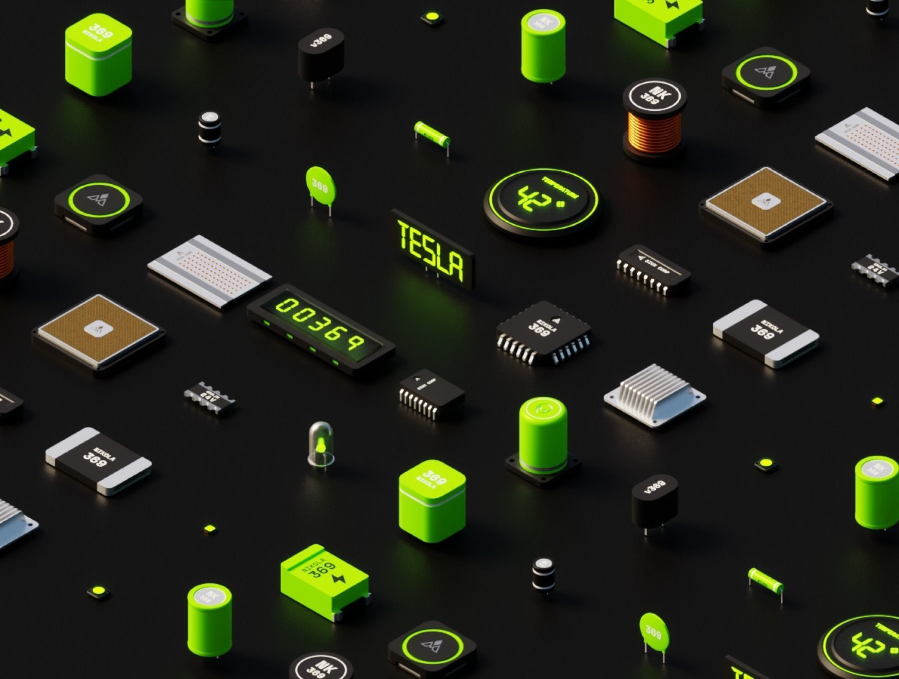 Polychips 3D components and microchips Low-poly 3D model_3