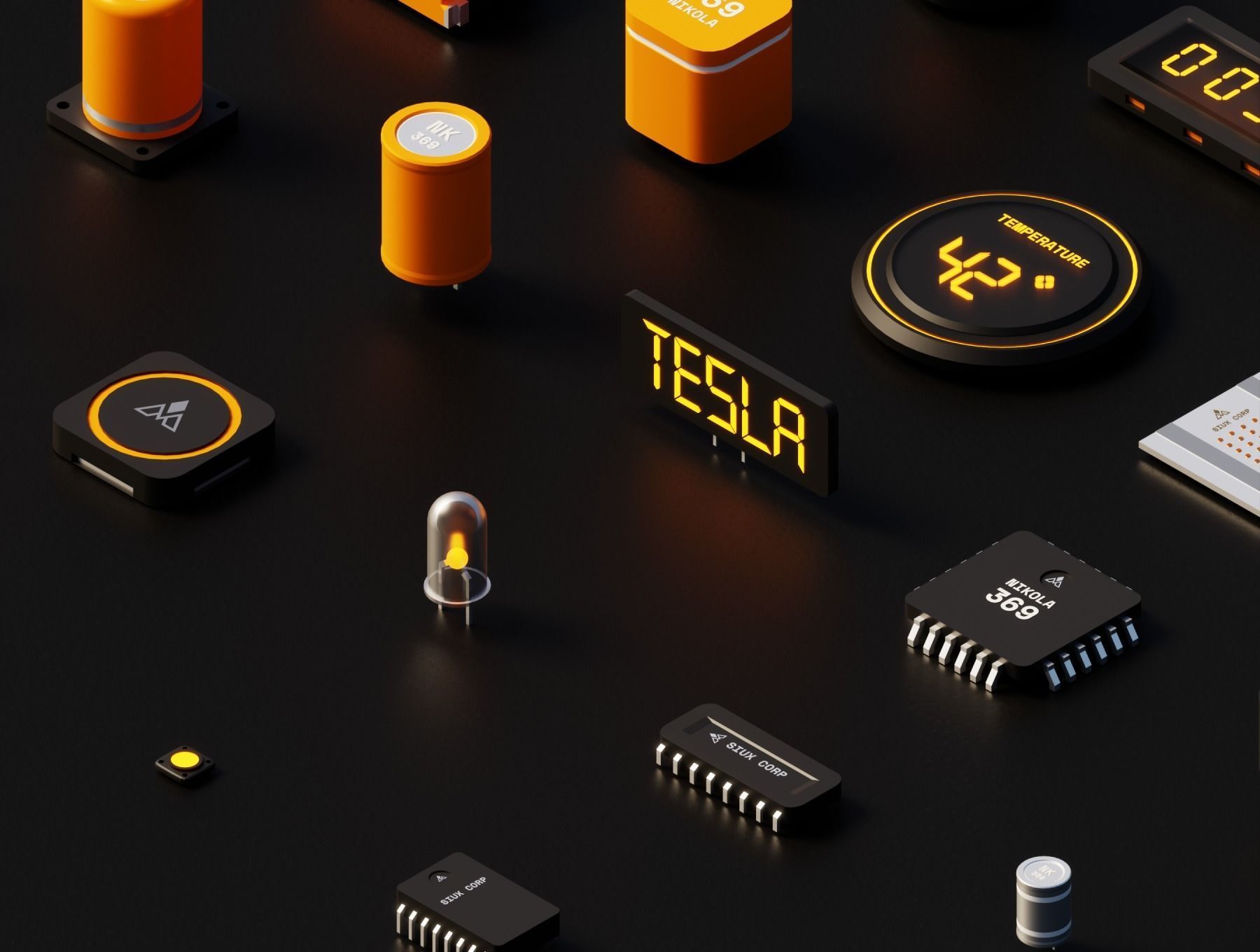 Polychips 3D components and microchips Low-poly 3D model_1