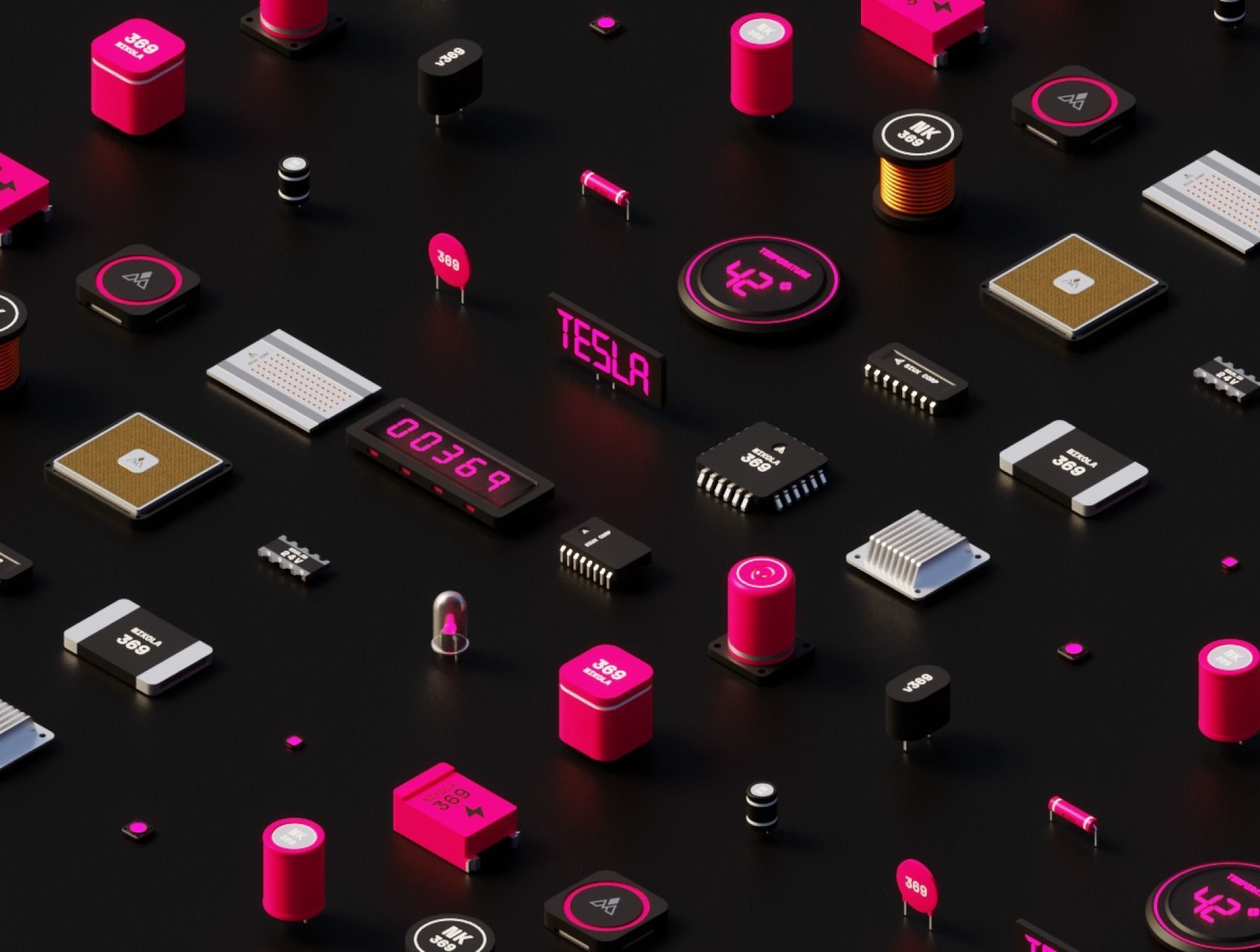 Polychips 3D components and microchips Low-poly 3D model_4