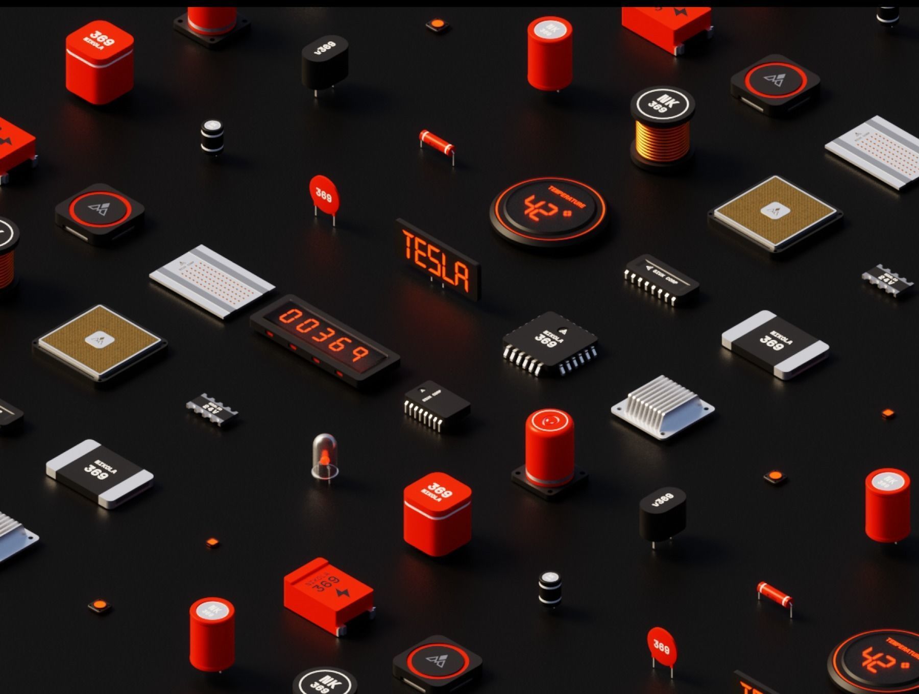 Polychips 3D components and microchips Low-poly 3D model_2