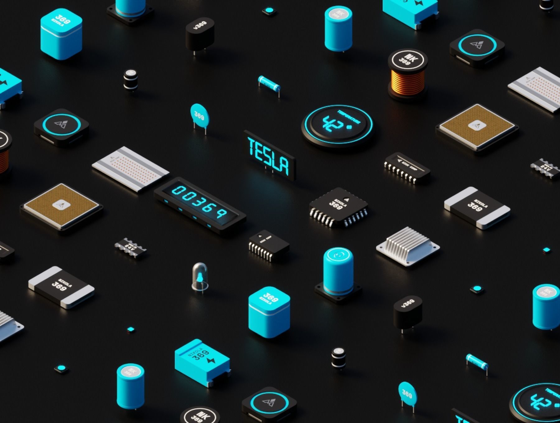 Polychips 3D components and microchips Low-poly 3D model_5