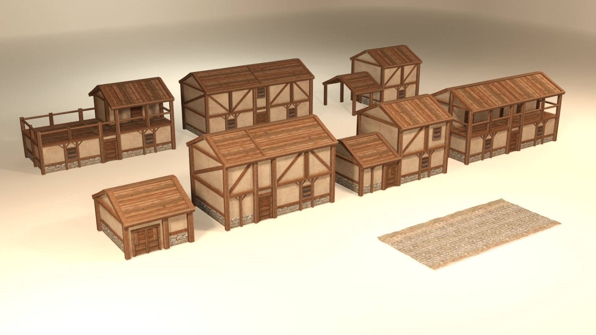 Medieval houses pack Low-poly 3D model_7