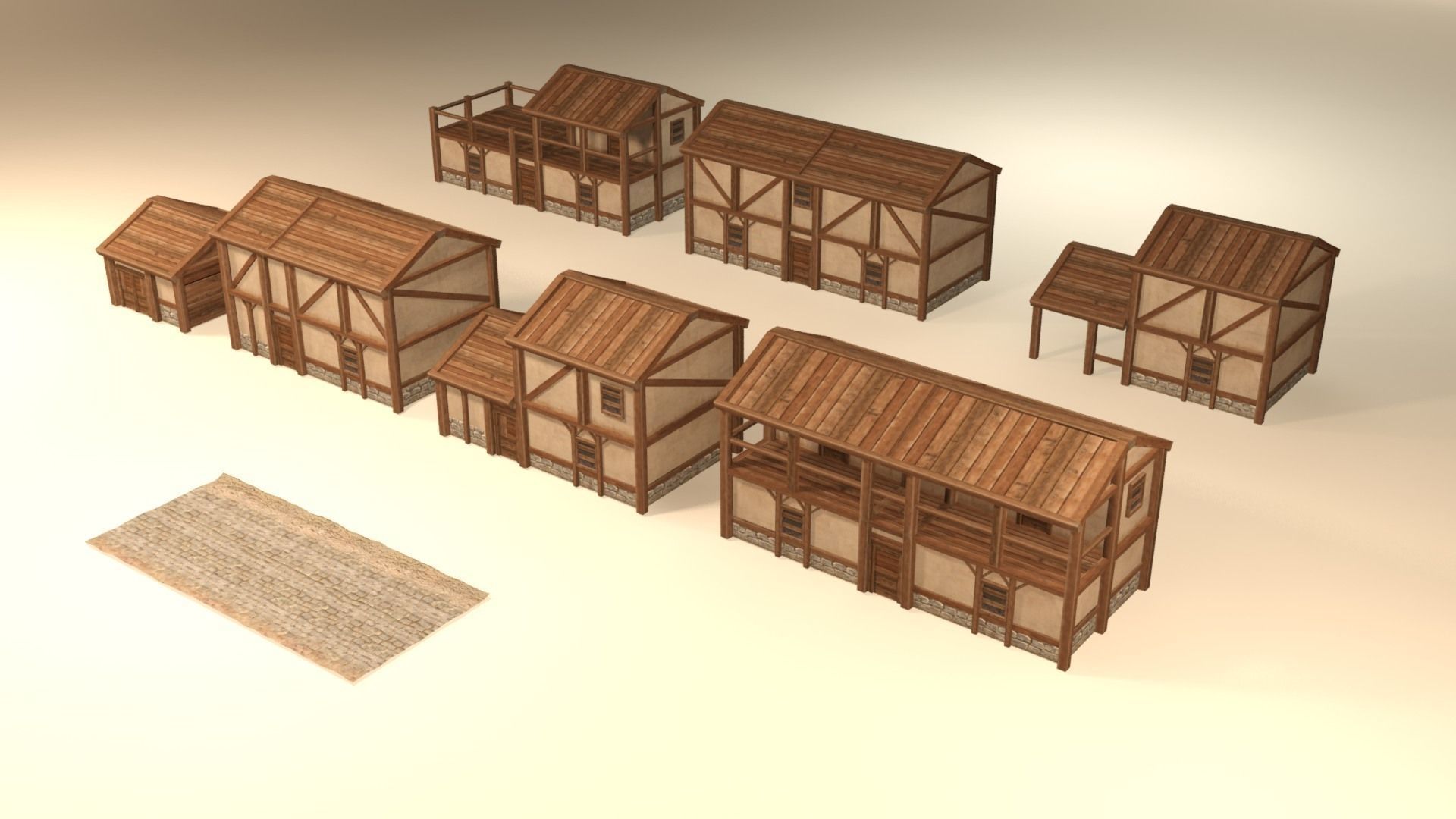 Medieval houses pack Low-poly 3D model_6