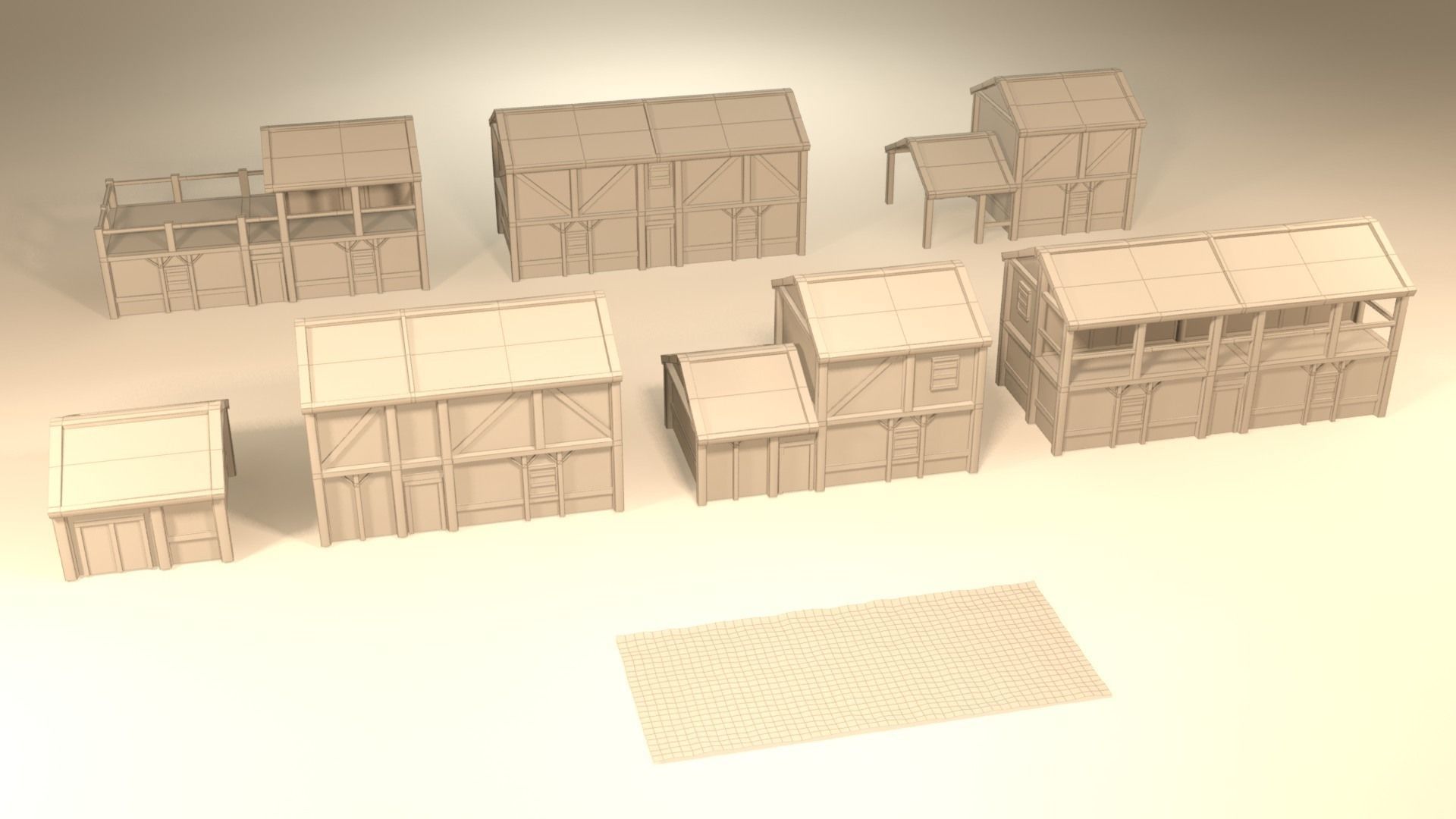 Medieval houses pack Low-poly 3D model_8