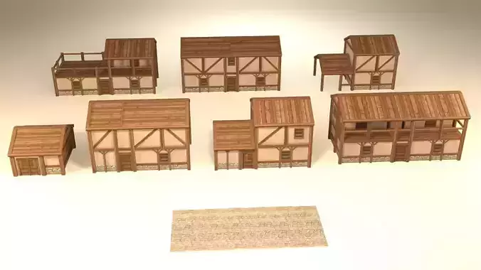 Medieval houses pack Low-poly 3D model