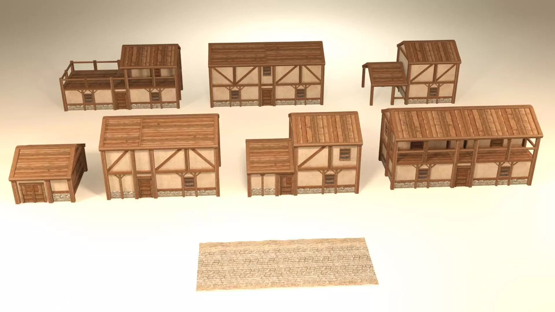 Medieval houses pack Low-poly 3D model_0