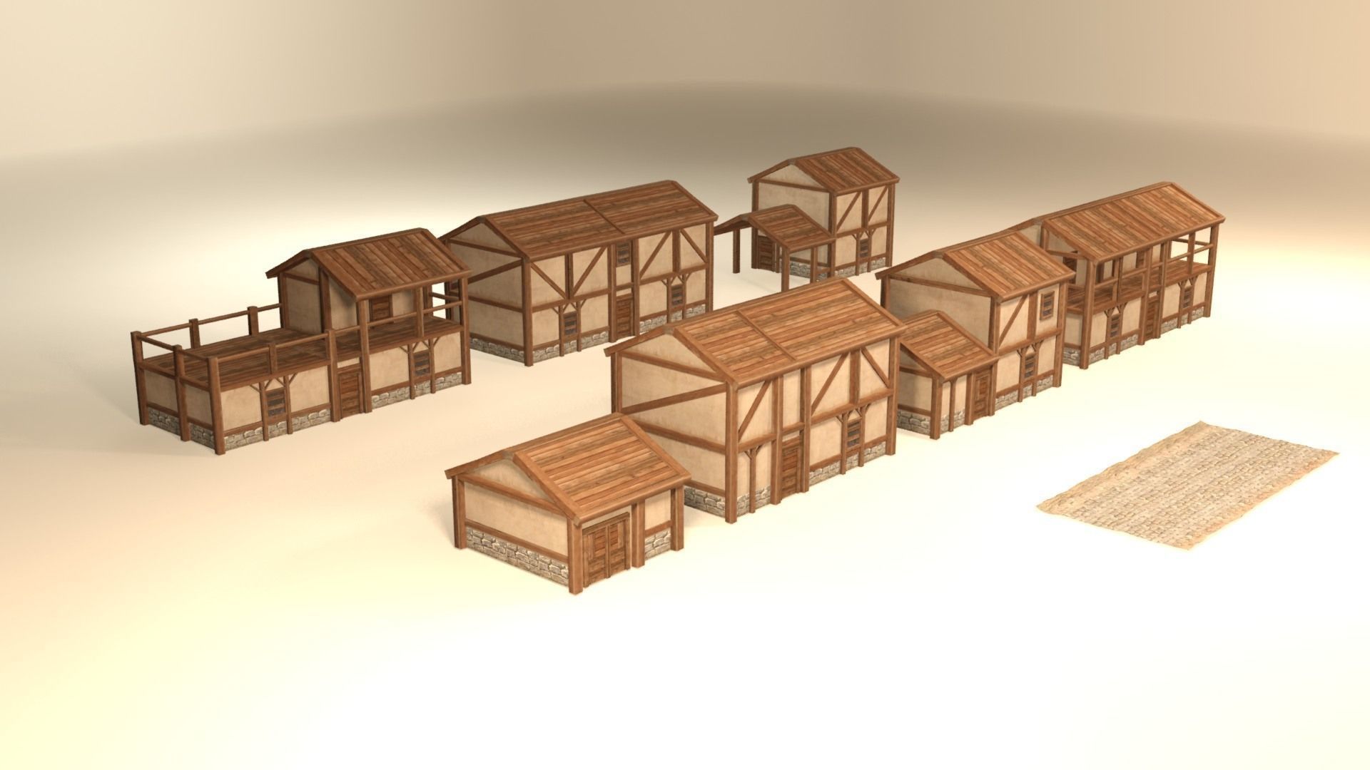 Medieval houses pack Low-poly 3D model_1
