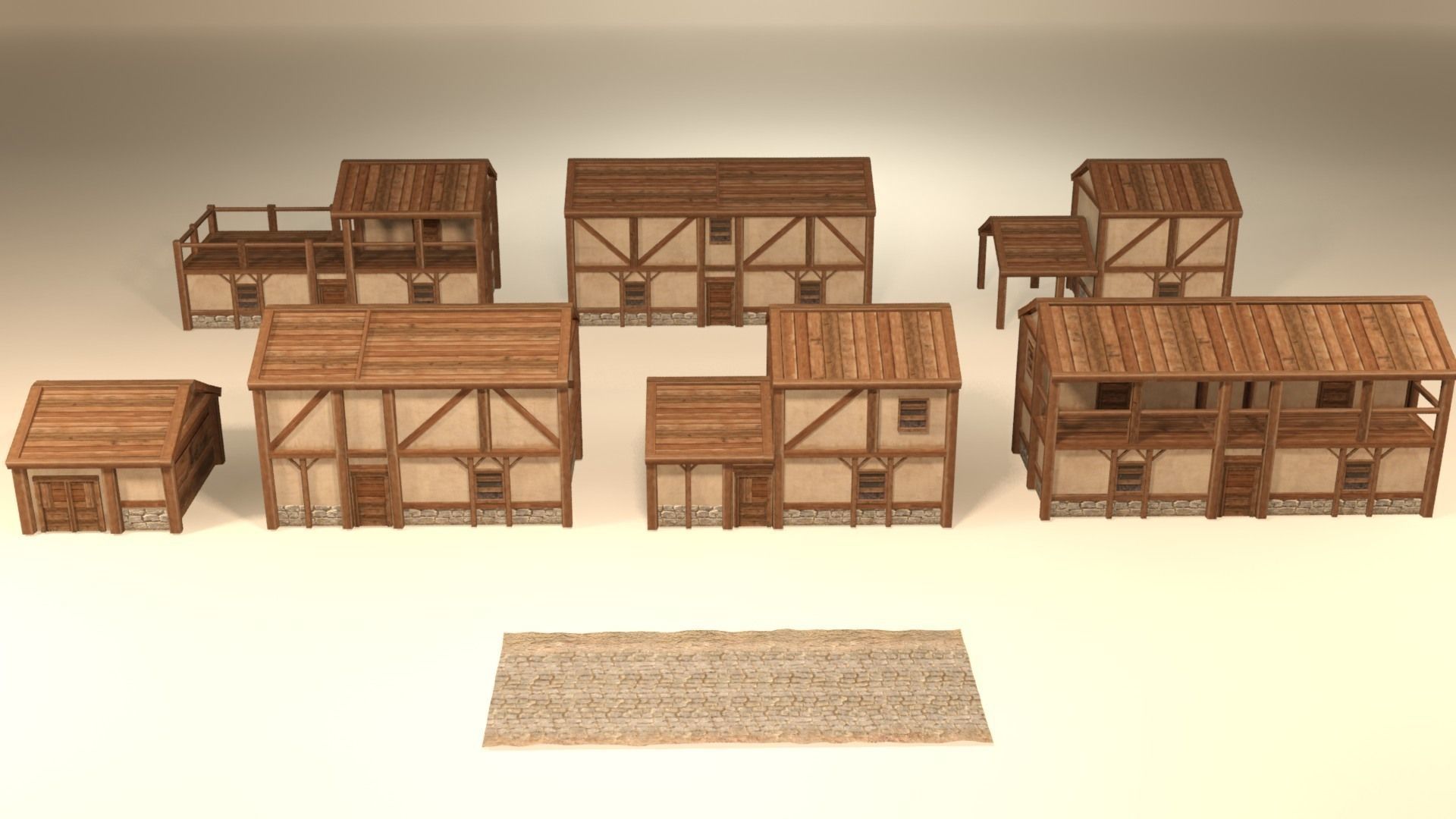 Medieval houses pack Low-poly 3D model_5