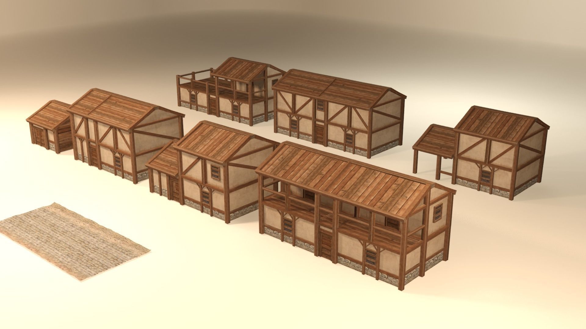 Medieval houses pack Low-poly 3D model_4