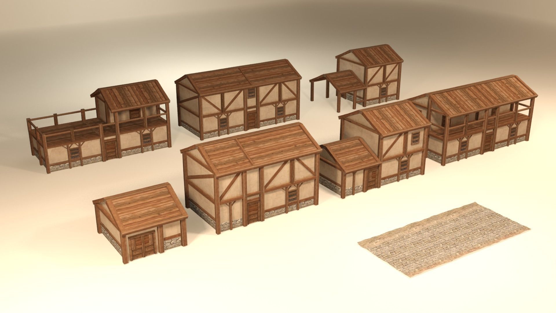 Medieval houses pack Low-poly 3D model_3