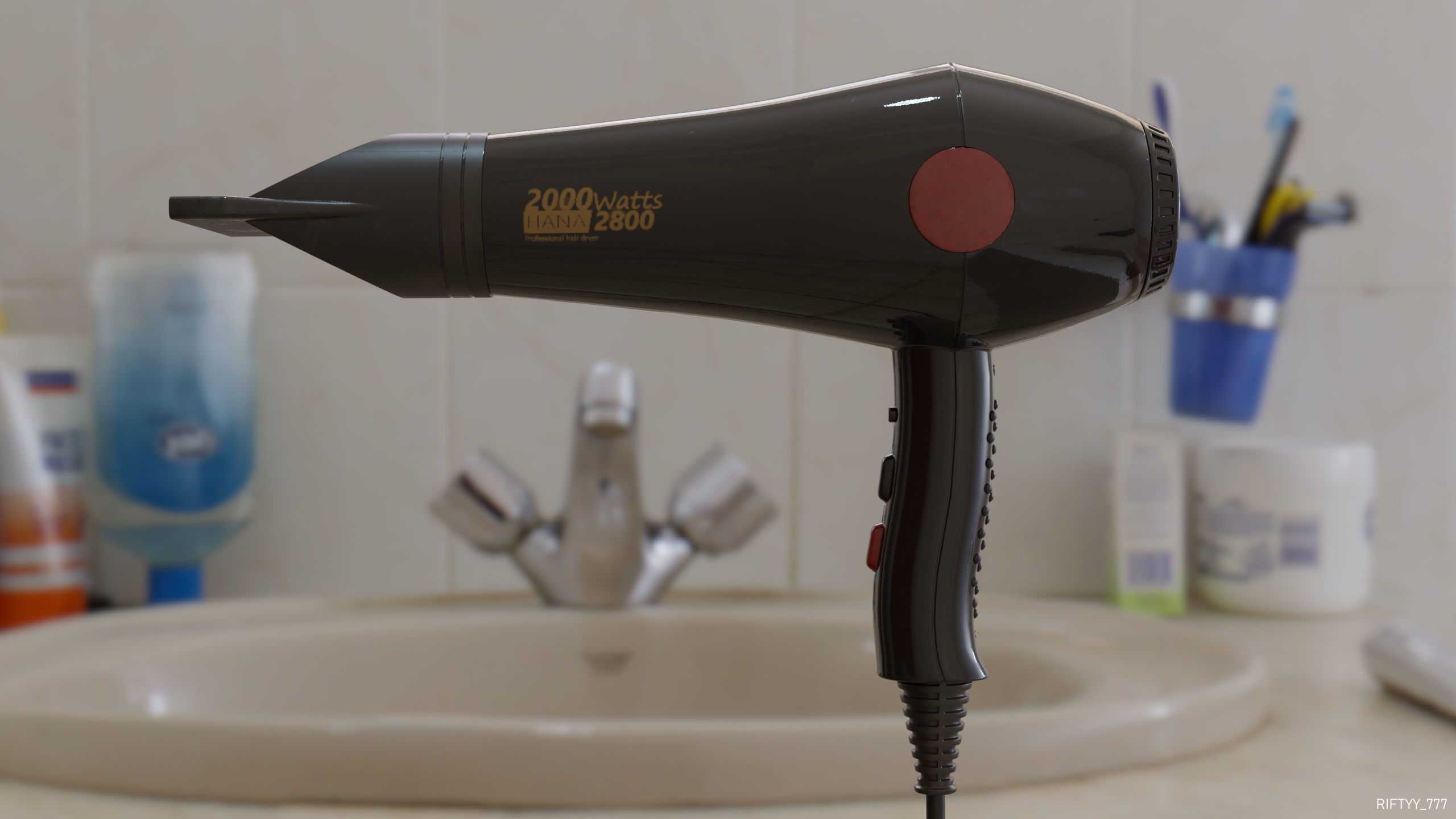 Realistic Hairdryer on wall of bathroom Low-poly 3D model_7