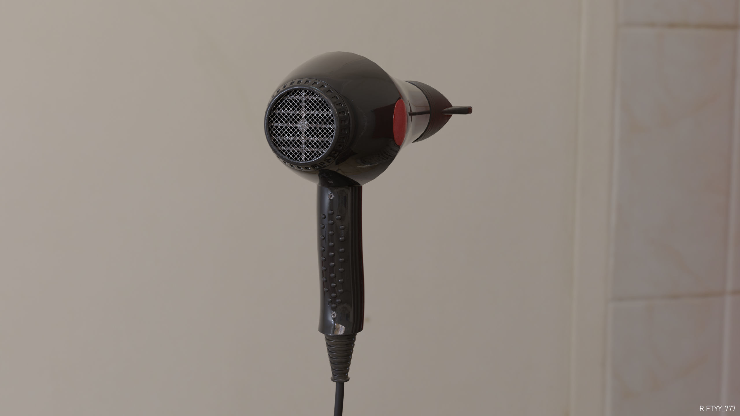 Realistic Hairdryer on wall of bathroom Low-poly 3D model_5
