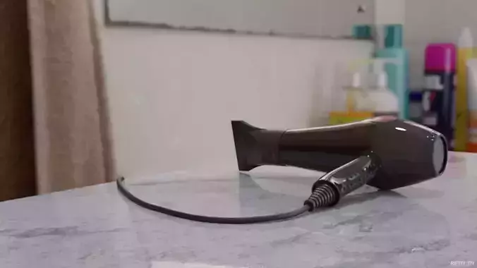 Realistic Hairdryer on wall of bathroom