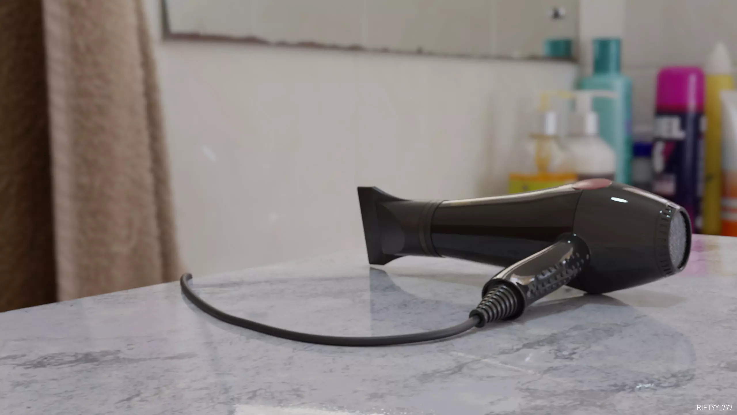 Realistic Hairdryer on wall of bathroom Low-poly 3D model_0