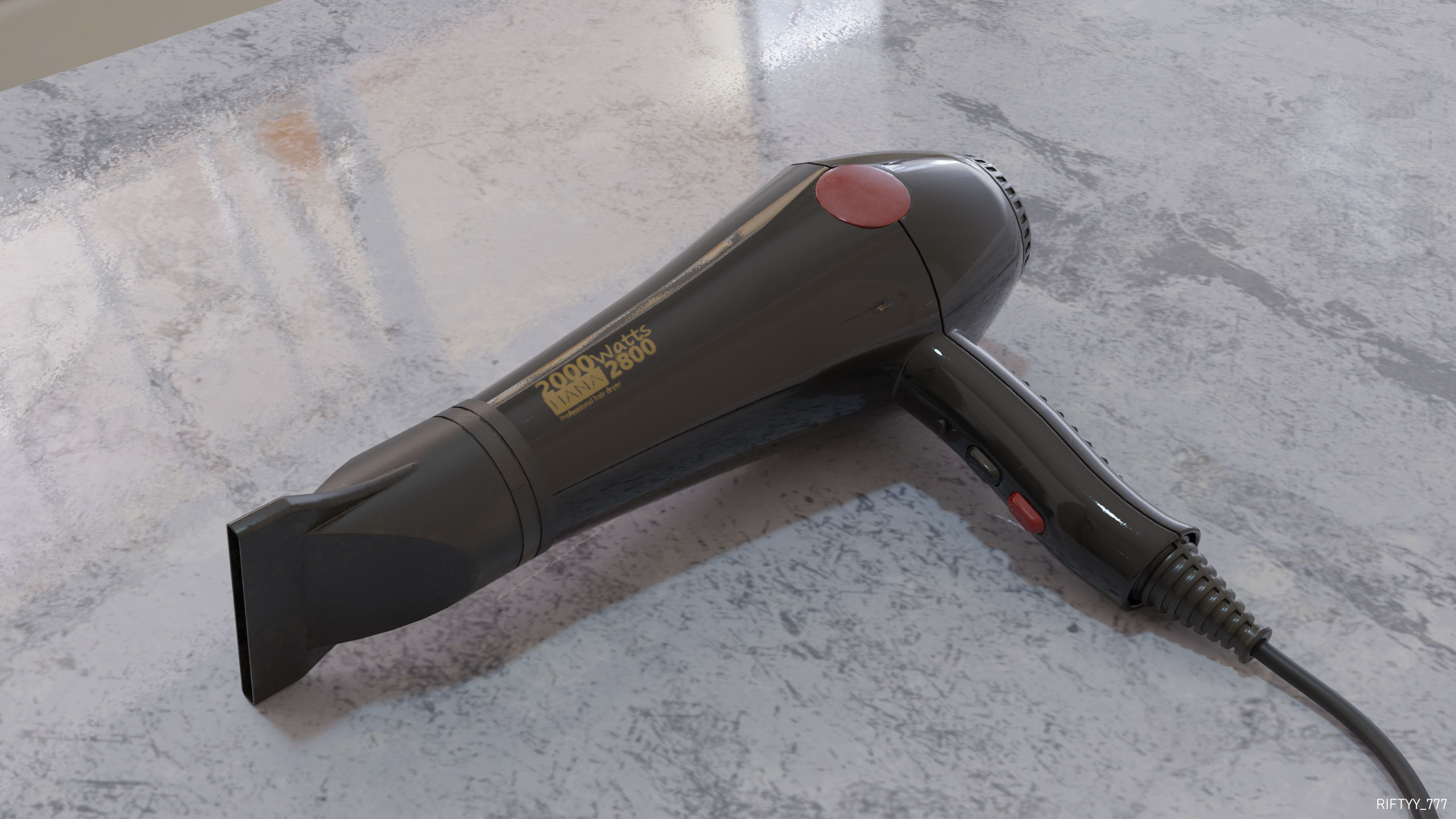 Realistic Hairdryer on wall of bathroom Low-poly 3D model_2
