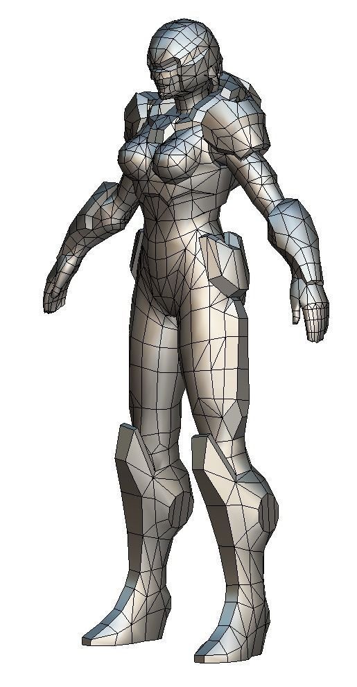 Low Poly Woman Cyborg Trooper Low-poly 3D model_5