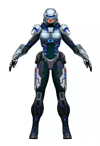 Low Poly Woman Cyborg Trooper Low-poly 3D model