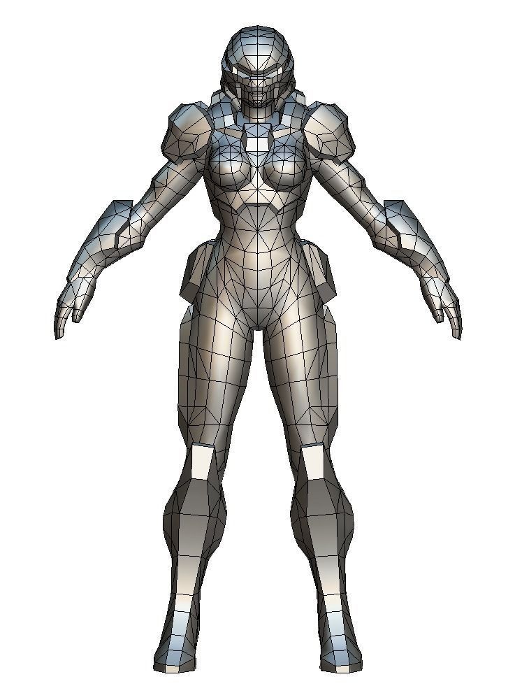 Low Poly Woman Cyborg Trooper Low-poly 3D model_6