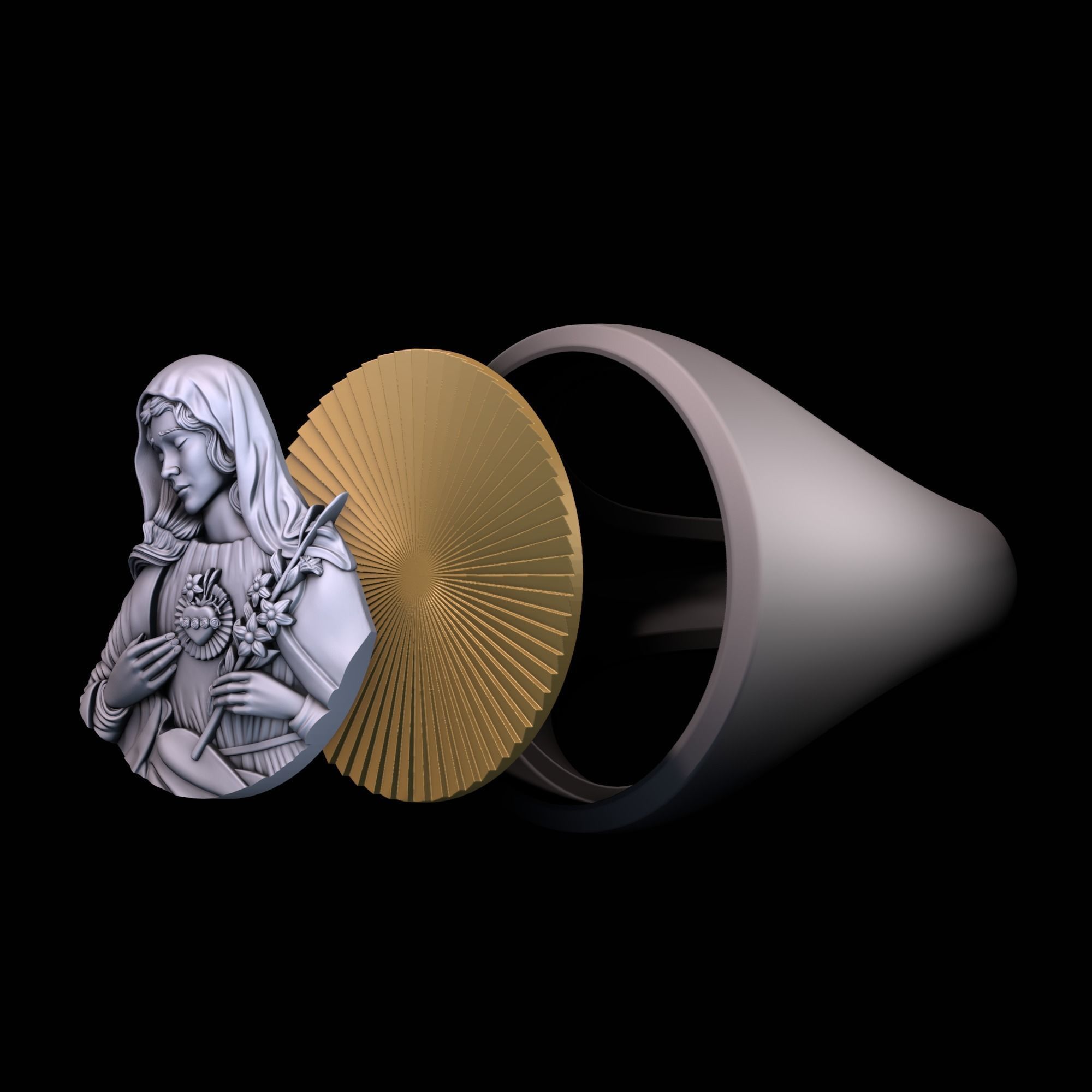 Ring with Saint Mary 3D print model_4