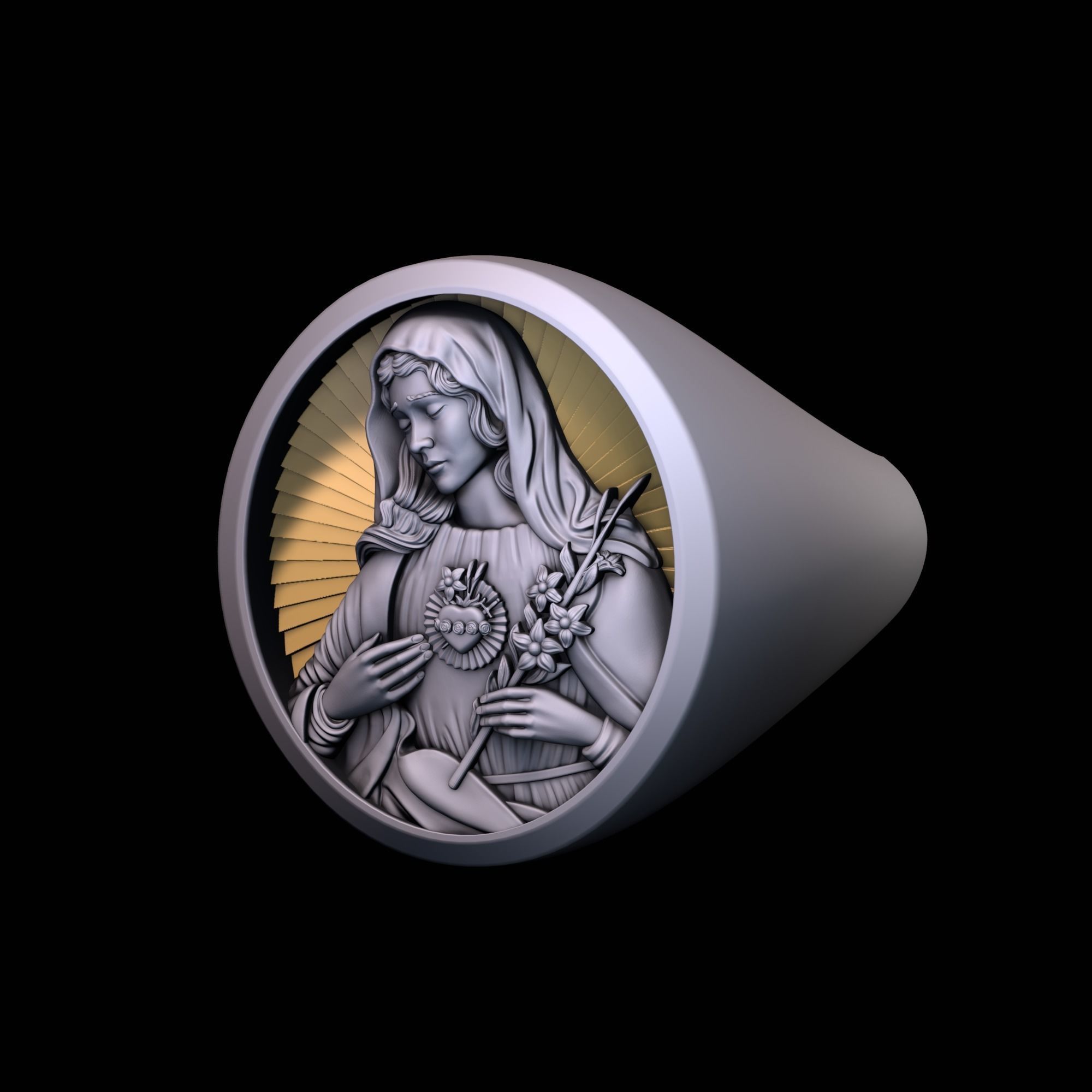 Ring with Saint Mary 3D print model_1