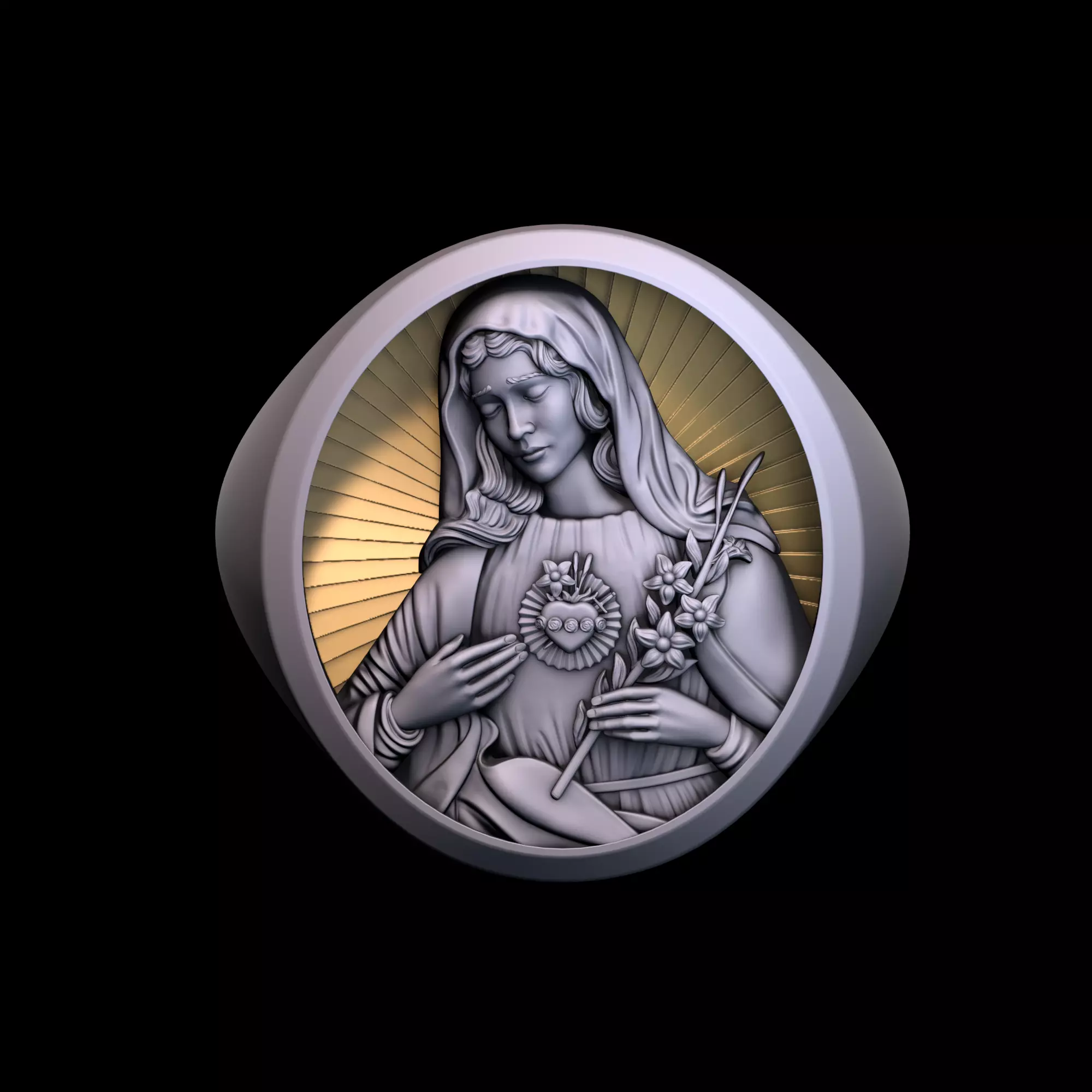 Ring with Saint Mary 3D print model_0